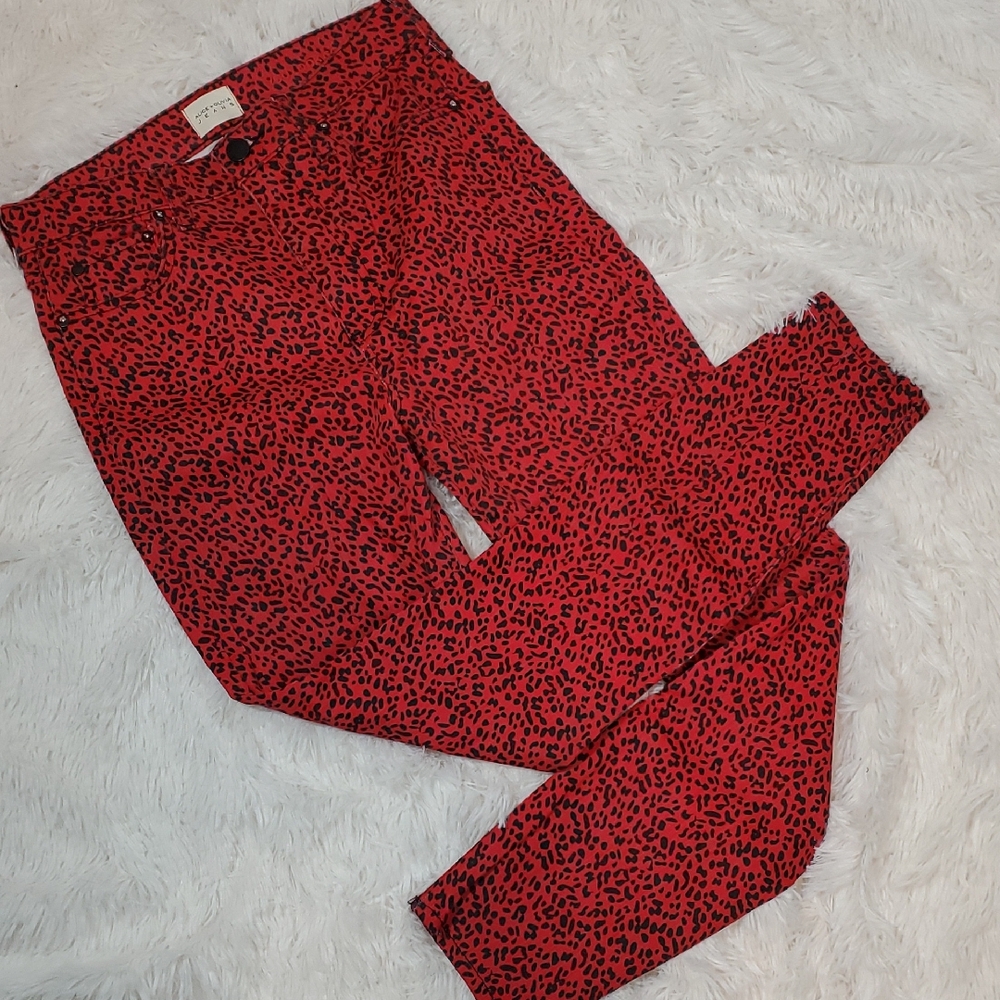 Alice + Olivia Red and Black Leopard Print Jeans